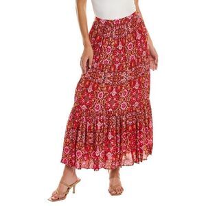 AMUR Women's Red Woven Rosewood Kaleidoscope Murphy Tiered Skirt Size 12 NWOT